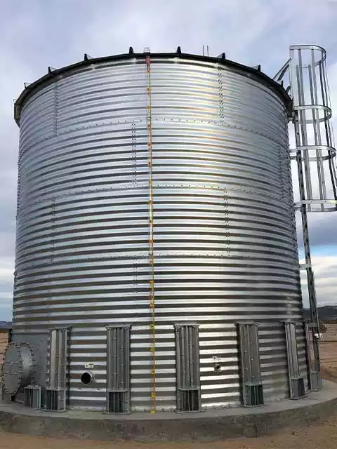 Corrugated steel tank installed on a concrete foundation
