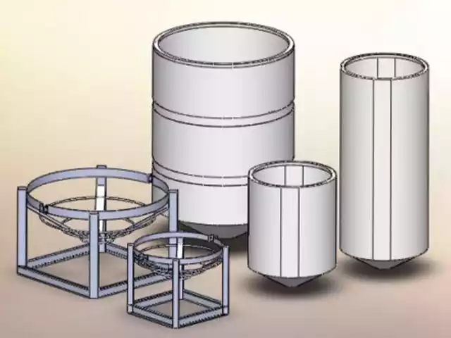 Drawings of open top cone bottom tanks next to stands