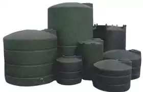 Picture of seven different sizes of poly tanks side by side